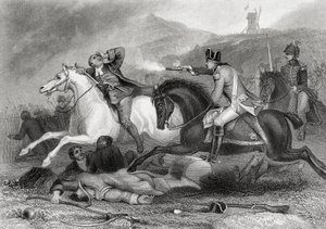 A lázadók vezetőjét, Clinch atyát a Vinegar Hill-i csatában lőtték le 1798-ban, Enniscorthy, Wexford megye, Írország, Thomas Wright „Írország története” című könyvéből, amely 1854 körül jelent meg.